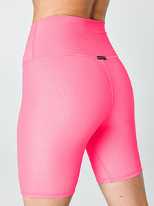 Hartley Biker Short Neon Pink Rib | BodyLanguageSportswear | NEON PINK | product | The Hartley Biker Short is Body Language's best selling, high waisted and scuplting short. Made from