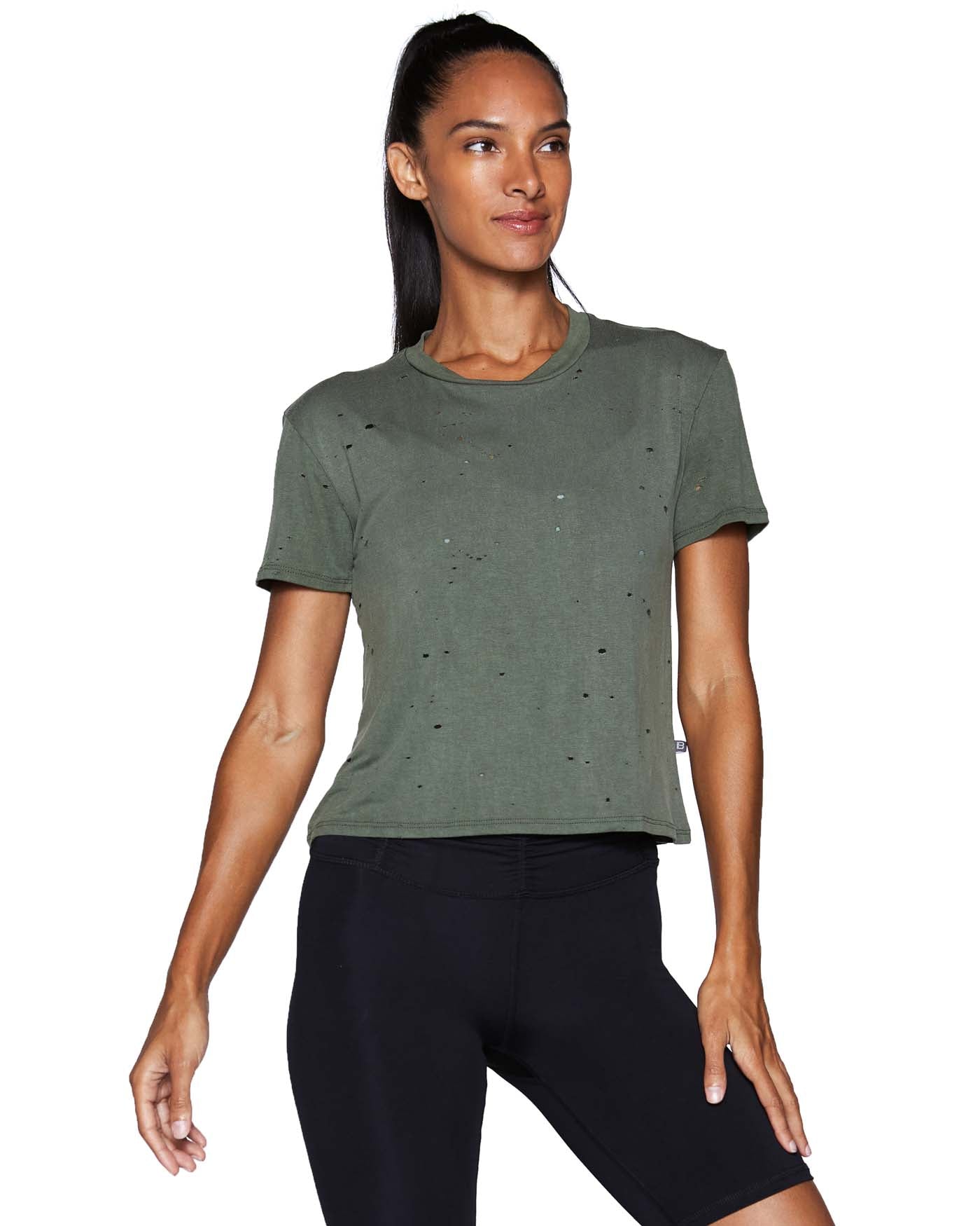 Xen Tee Olive | BodyLanguageSportswear | VINTAGE OLIVE | product | The Xen Tee is a distressed crew tee made from Our Luxury Modal Material. This tee may look tough bu